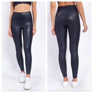 Posh & Pristine Iridescent Foil Leggings-Midnight Black